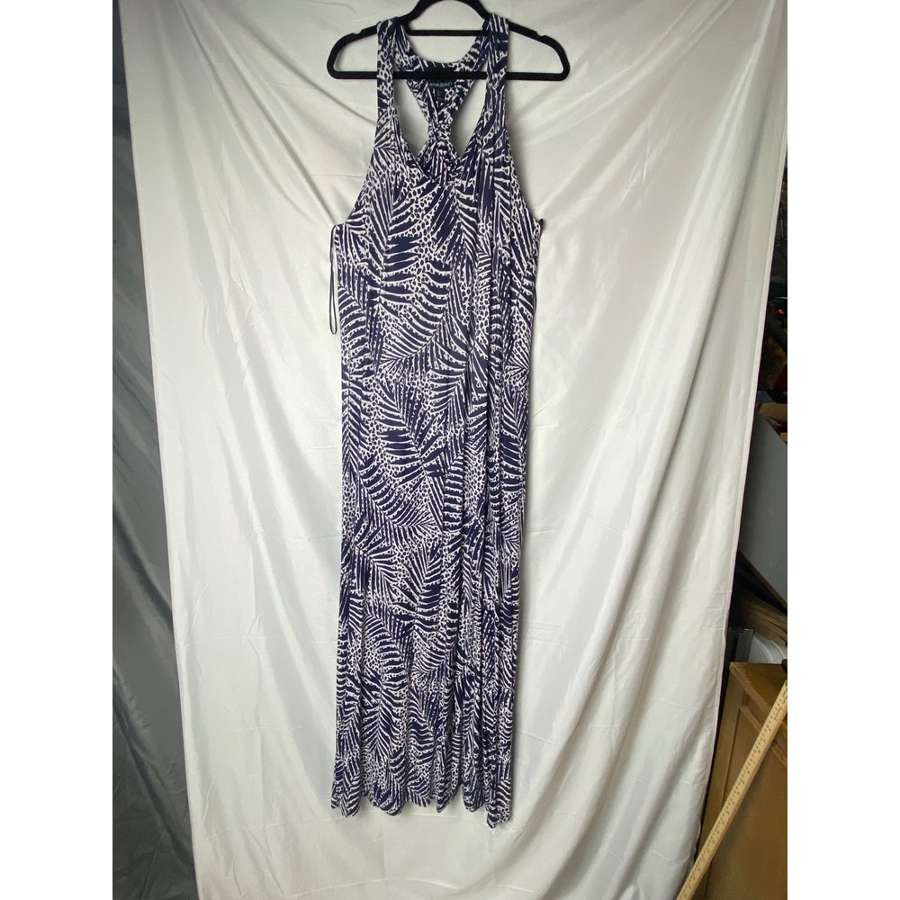 Cynthia Rowley‎ Maxi Dress Large Blue White Leaf Print Sleeveless Casual Summer